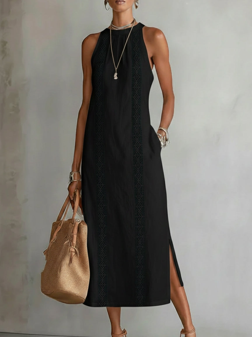 Vestido Juniper midi con cuello alto y encaje