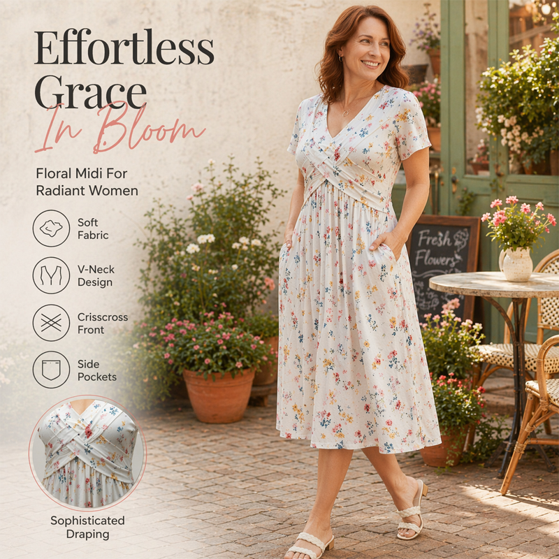 👗🔥 ¡OFERTA DEL 50% DE DESCUENTO! Vestido floral para mujer con escote en V – Elegante, favorecedor y perfecto para cualquier ocasión ✨