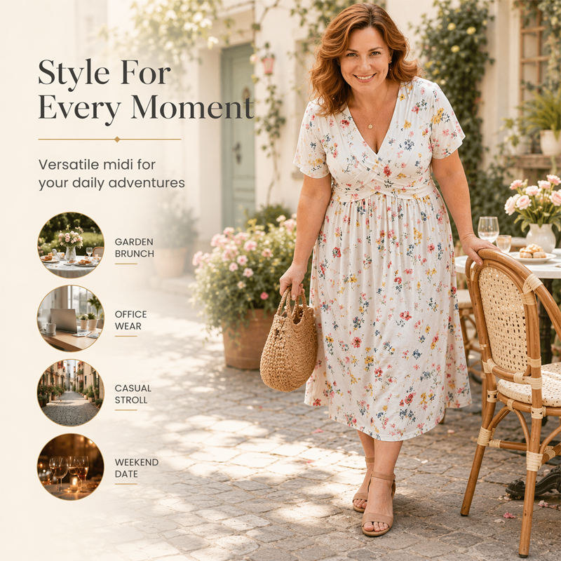 👗🔥 ¡OFERTA DEL 50% DE DESCUENTO! Vestido floral para mujer con escote en V – Elegante, favorecedor y perfecto para cualquier ocasión ✨