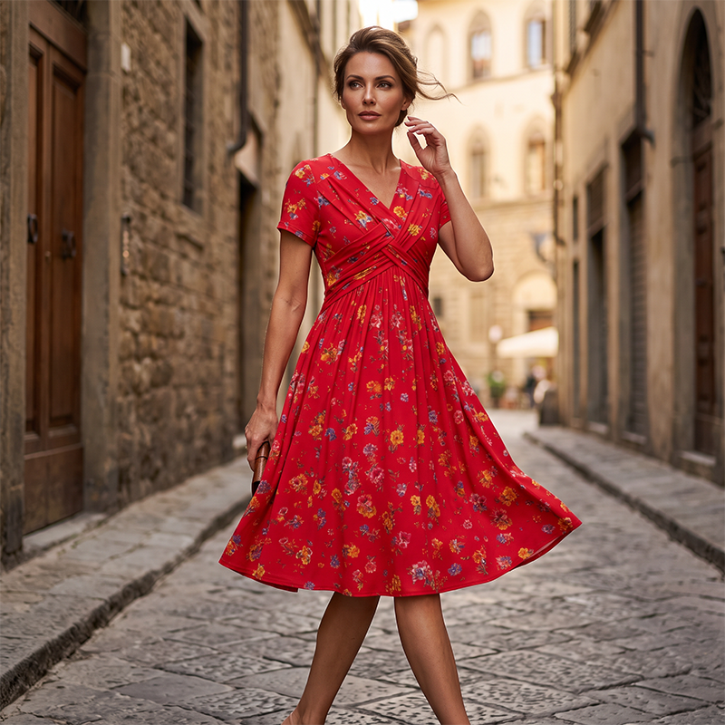 👗🔥 ¡OFERTA DEL 50% DE DESCUENTO! Vestido floral para mujer con escote en V – Elegante, favorecedor y perfecto para cualquier ocasión ✨