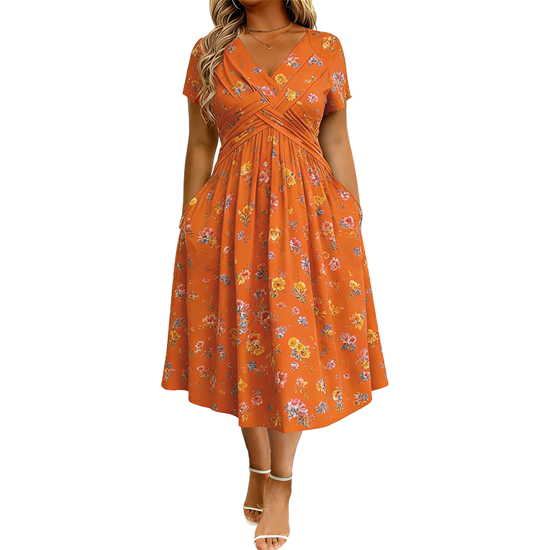 👗🔥 ¡OFERTA DEL 50% DE DESCUENTO! Vestido floral para mujer con escote en V – Elegante, favorecedor y perfecto para cualquier ocasión ✨