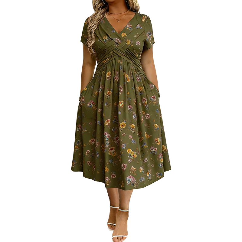 👗🔥 ¡OFERTA DEL 50% DE DESCUENTO! Vestido floral para mujer con escote en V – Elegante, favorecedor y perfecto para cualquier ocasión ✨