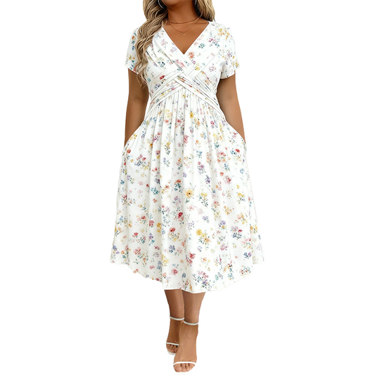 👗🔥 ¡OFERTA DEL 50% DE DESCUENTO! Vestido floral para mujer con escote en V – Elegante, favorecedor y perfecto para cualquier ocasión ✨
